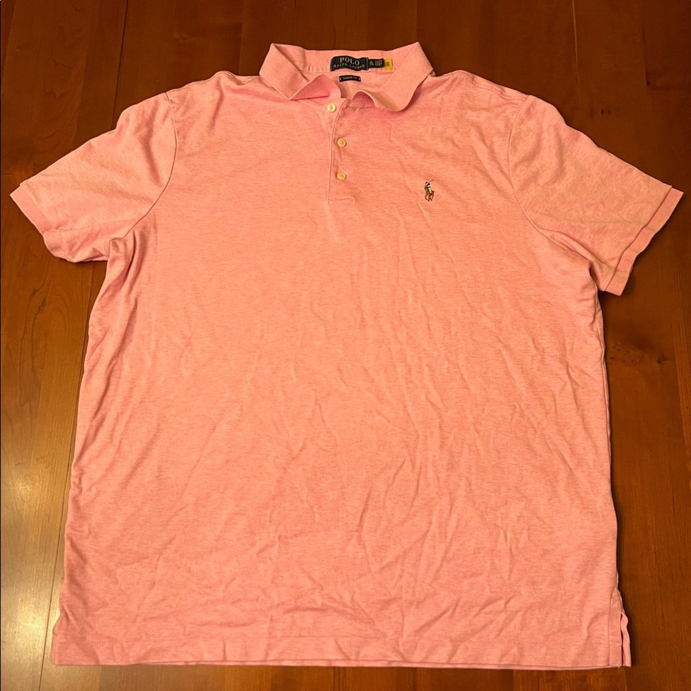 Ralph Lauren Polo Shirt Mens Casual Collared Pony Classic Fit Pink Size XL Pima